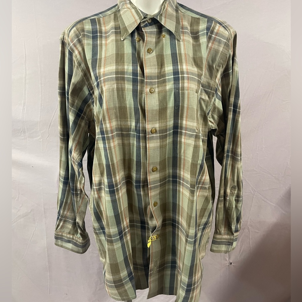 Vintage 80/90s? Nautica Men's Plaid Long Sleeve Green Blue Button Up Sz Large